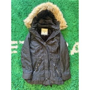 Snobbish Collection Womens Black Faux Fur Lined Parka Jacket Hooded Small